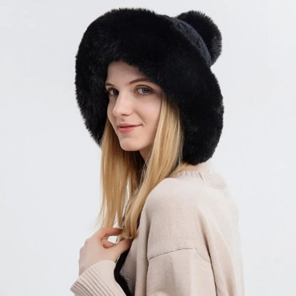 Faux fur trimmed & pom pom knit Hat winter Pink, black, cream, tan or gray - Picture 4 of 15